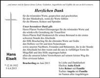 Traueranzeige Hans Eiselt