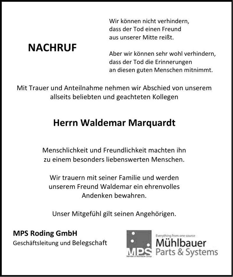 Traueranzeige Waldemar Marquardt