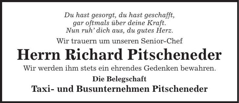 Traueranzeige Richard Pitscheneder