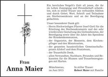 Traueranzeige Anna Maier