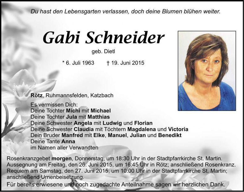 Traueranzeige Gabi Schneider
