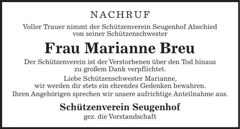 Traueranzeige Marianne Breu
