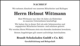 Traueranzeige Helmut Wittmann