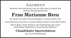 Traueranzeige Marianne Breu