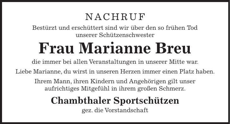 Traueranzeige Marianne Breu