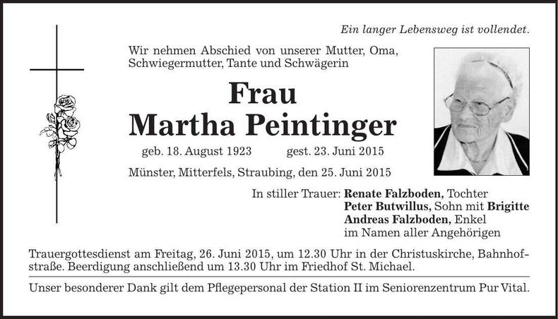 Traueranzeige Martha Peintinger