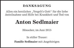 Traueranzeige Anton Sedlmaier