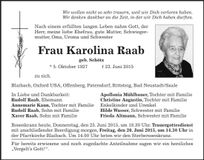 Traueranzeige Karolina Raab