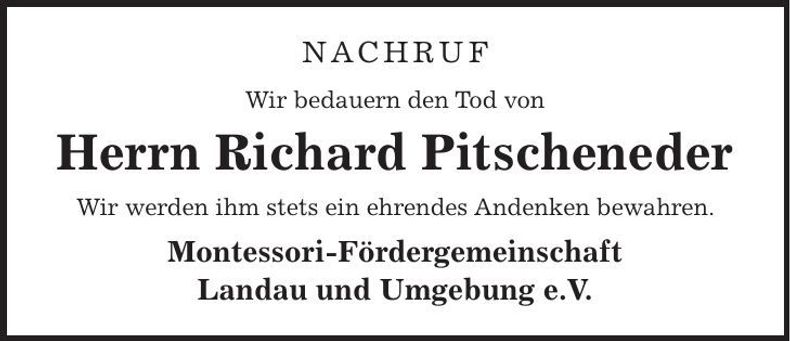 Traueranzeige Richard Pitscheneder