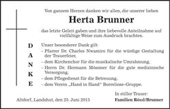 Traueranzeige Herta Brunner