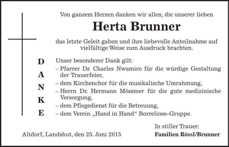 Traueranzeige Herta Brunner