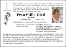 Traueranzeige Stilla Dietl