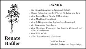 Traueranzeige Renate Baßler