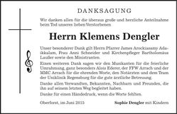 Traueranzeige Klemens Dengler
