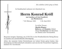 Traueranzeige Konrad Kröll