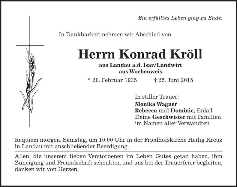 Traueranzeige Konrad Kröll