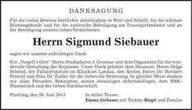 Traueranzeige Sigmund Siebauer