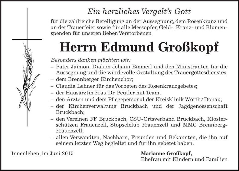 Traueranzeige Edmund Großkopf