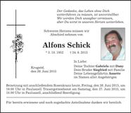 Traueranzeige Alfons Schick
