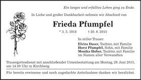 Traueranzeige Frieda Pfumpfel