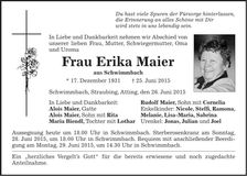 Traueranzeige Erika Maier