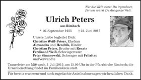 Traueranzeige Ulrich Peters