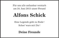 Traueranzeige Alfons Schick