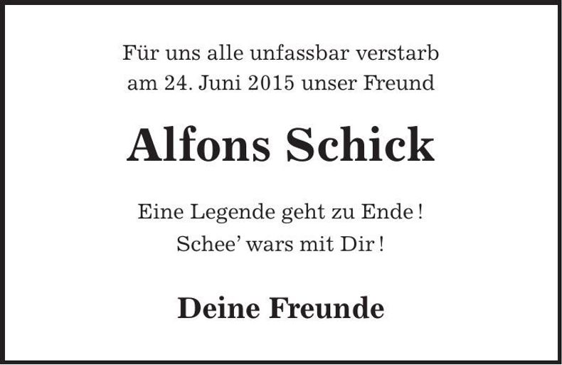 Traueranzeige Alfons Schick