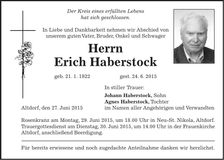 Traueranzeige Erich Haberstock