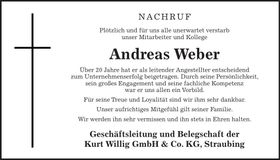Traueranzeige Andreas Weber