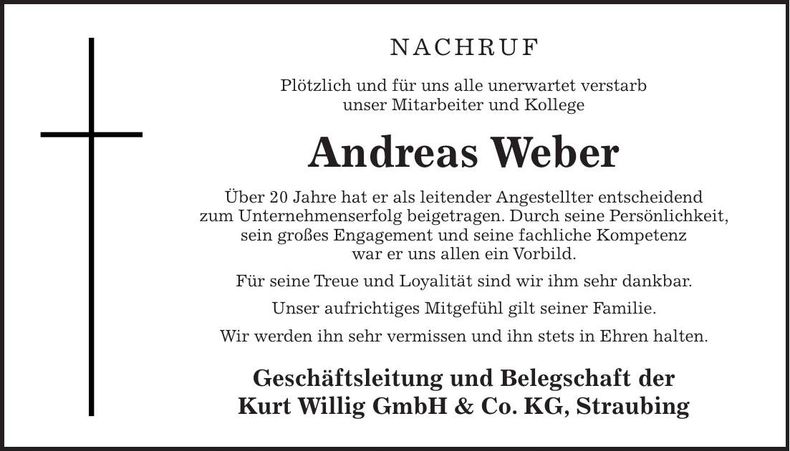 Traueranzeige Andreas Weber