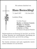 Traueranzeige Hans Bornschlegl