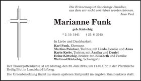 Traueranzeige Marianne Funk
