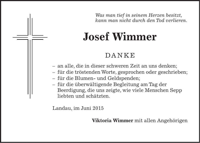 Traueranzeige Josef Wimmer