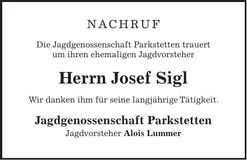 Traueranzeige Josef Sigl