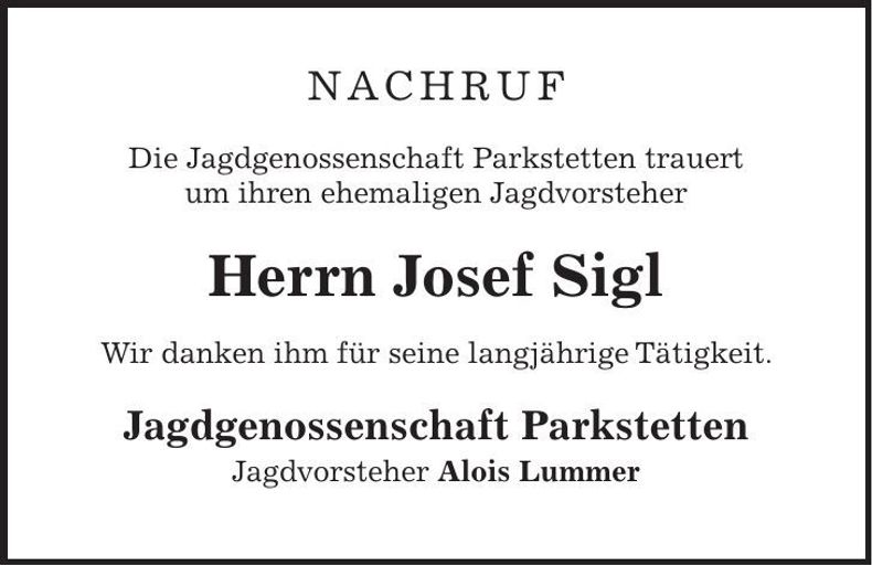 Traueranzeige Josef Sigl
