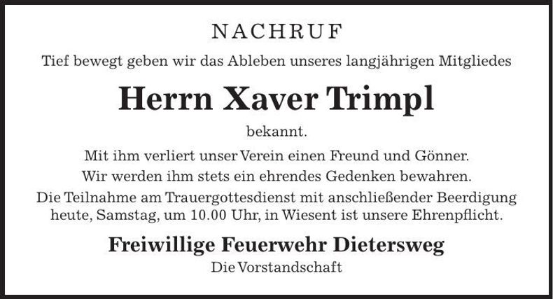 Traueranzeige Xaver Trimpl
