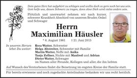 Traueranzeige Maximilian Häusler