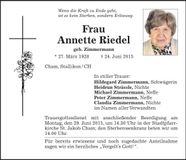 Traueranzeige Annette Riedel