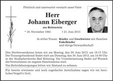 Traueranzeige Johann Eiberger