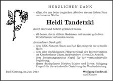 Traueranzeige Heidi Tandetzki