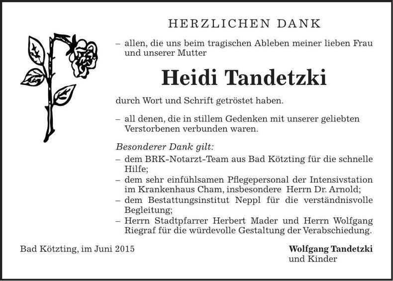 Traueranzeige Heidi Tandetzki