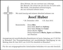Traueranzeige Huber Josef