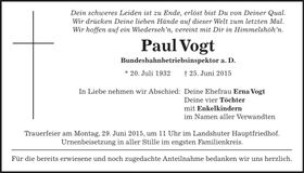 Traueranzeige Paul Vogt