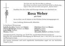 Traueranzeige Rosa Weber