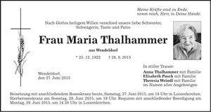Traueranzeige Maria Thalhammer