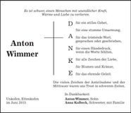 Traueranzeige Anton Wimmer