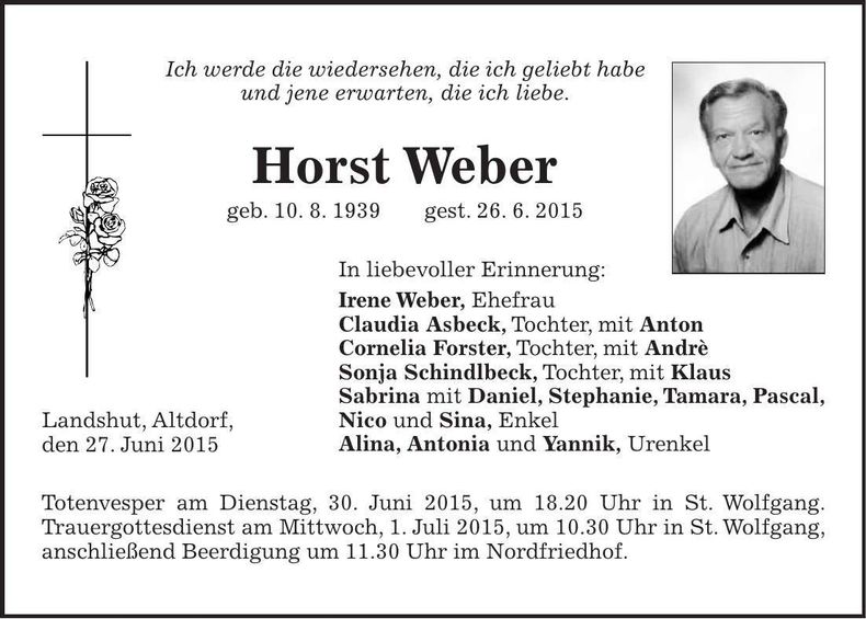 Traueranzeige Horst Weber