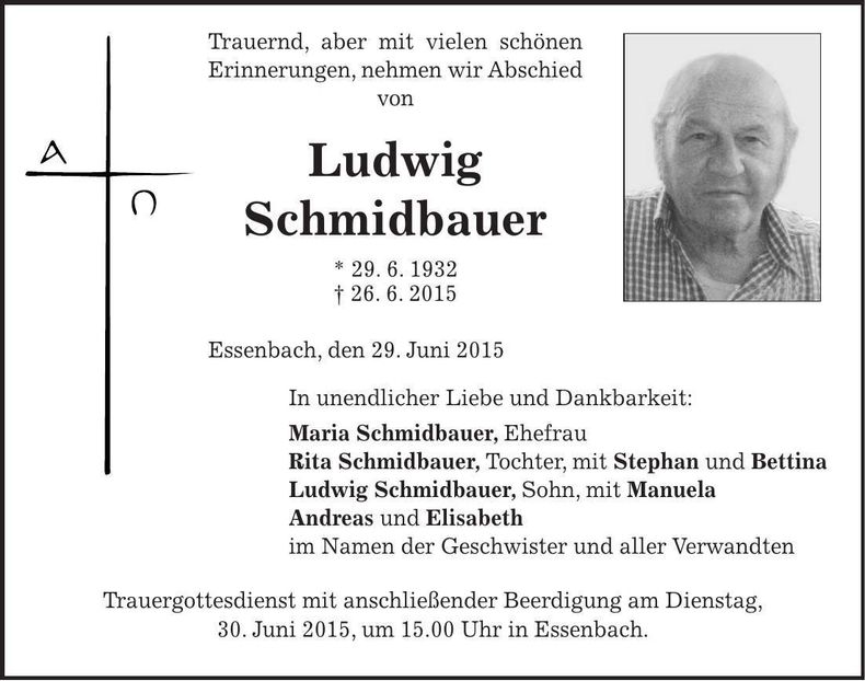 Traueranzeige Ludwig Schmidbauer