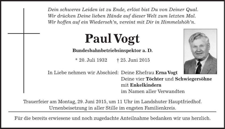 Traueranzeige Paul Vogt